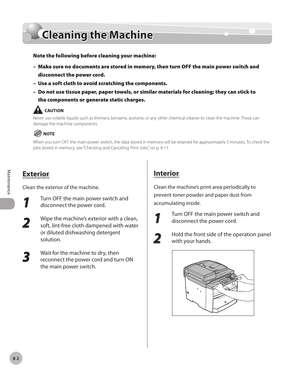 Cleaning the machine, Exterior, Interior | Cleanng the machne -2, Exterior -2 interior -2, Cleaning the machine -2 | Canon IMAGECLASS D460 User Manual | Page 109 / 177