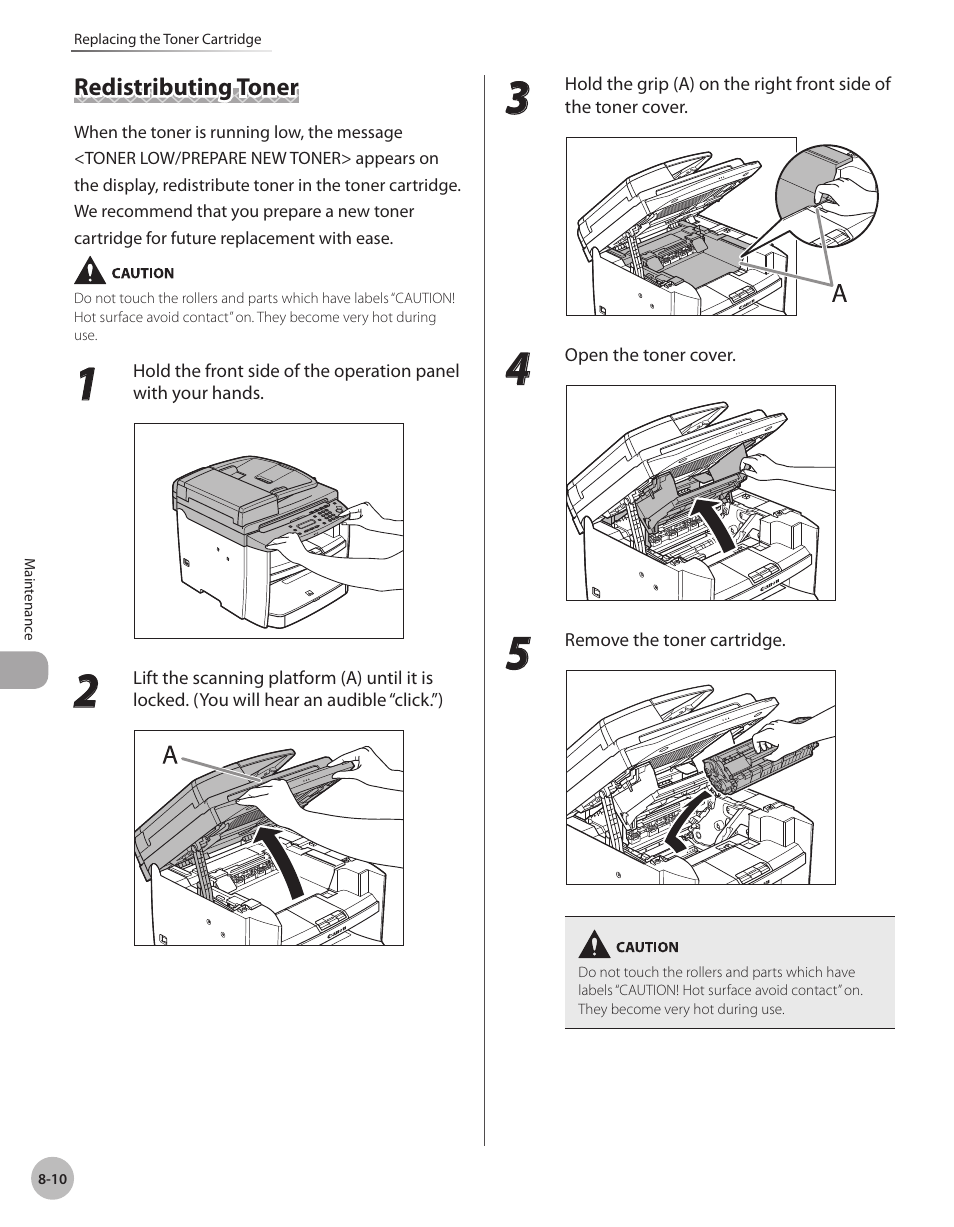 Redistributing toner, Redistributing toner -10, Cartridge. (see “redistributing toner,” on p | Canon IMAGECLASS D460 User Manual | Page 117 / 177