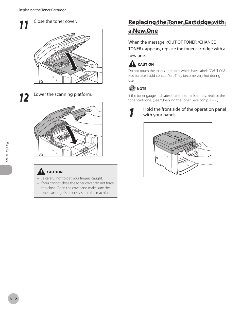 Replacing the toner cartridge with a new one, Replacing the toner cartridge with a new one -12 | Canon IMAGECLASS D460 User Manual | Page 119 / 177