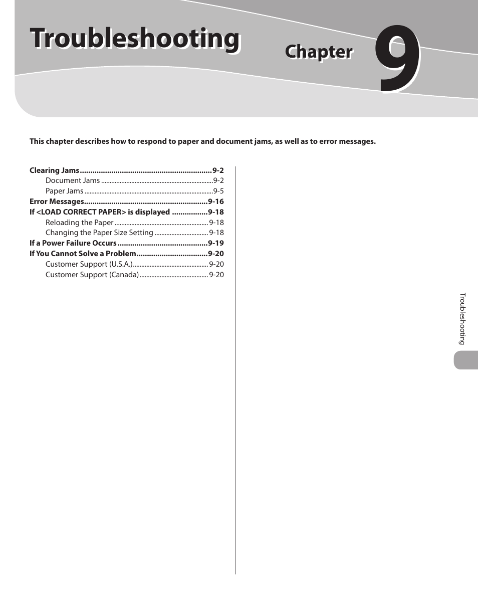 9 troubleshooting, 9 troubleshooting -1, Troubleshooting | Canon IMAGECLASS D460 User Manual | Page 138 / 177