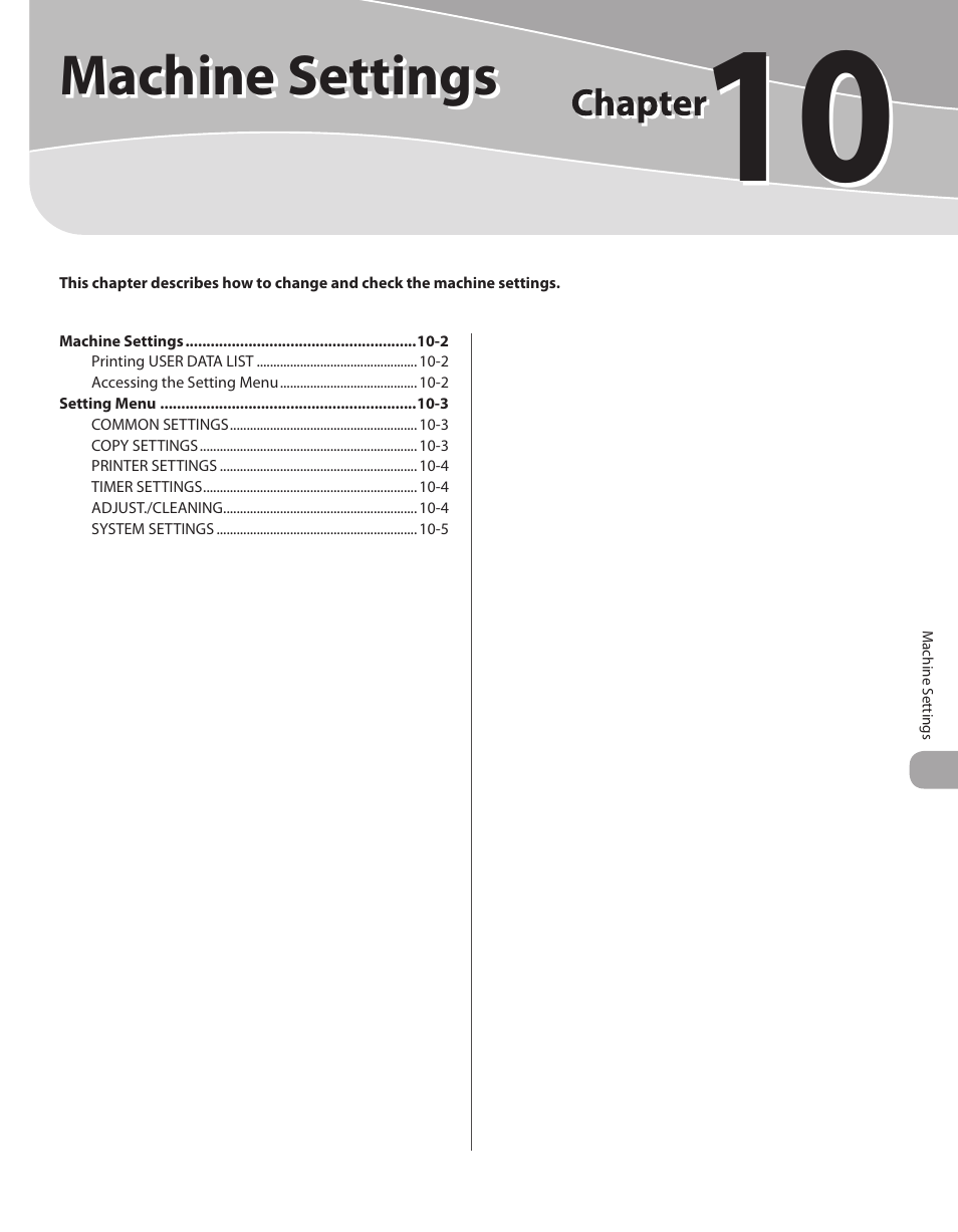 10 machine settings, 10 machine settings -1, Machine settings | Canon IMAGECLASS D460 User Manual | Page 158 / 177