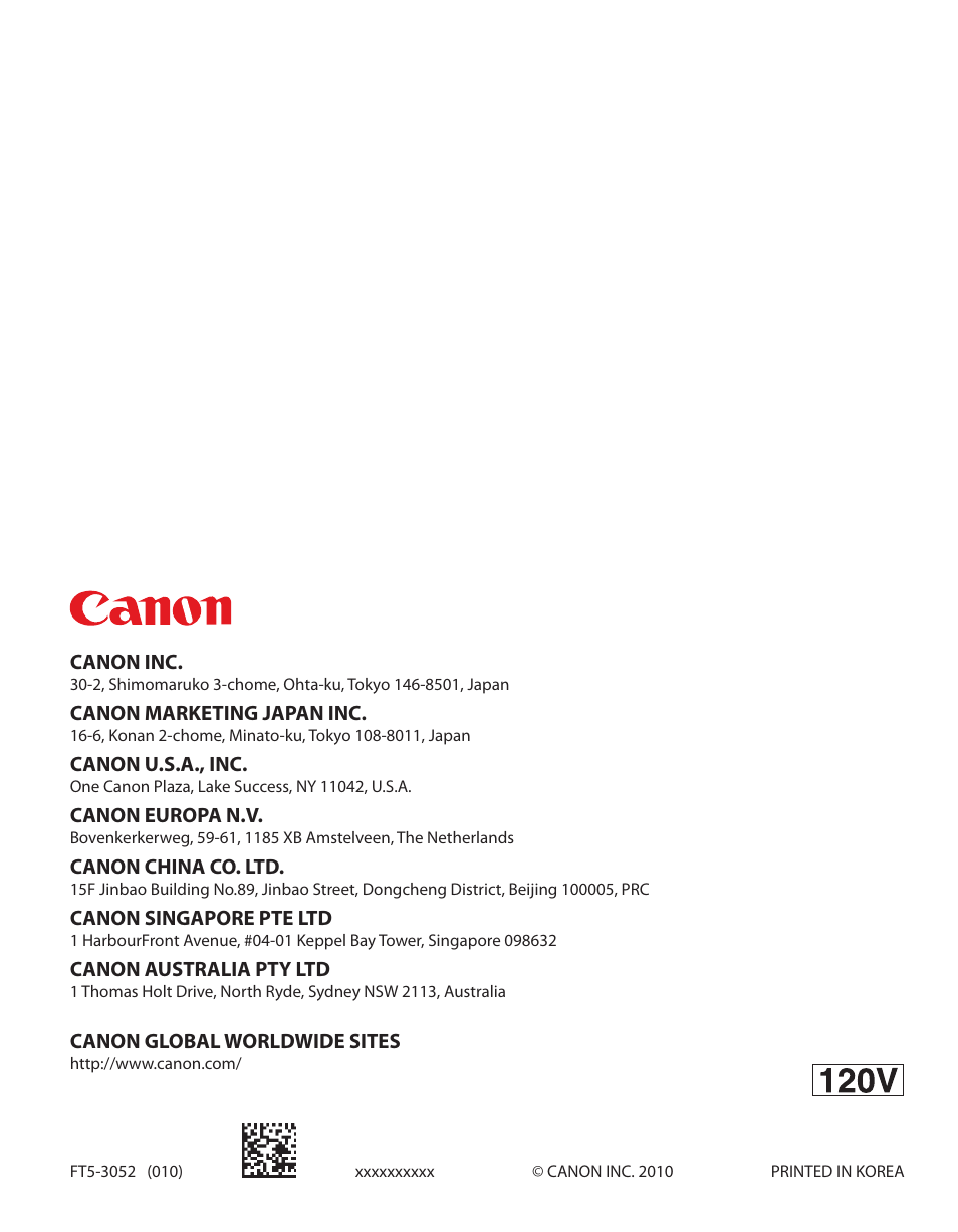 Canon inc, Canon marketing japan inc, Canon u.s.a., inc | Canon europa n.v, Canon china co. ltd, Canon singapore pte ltd, Canon australia pty ltd, Canon global worldwide sites | Canon IMAGECLASS D460 User Manual | Page 177 / 177