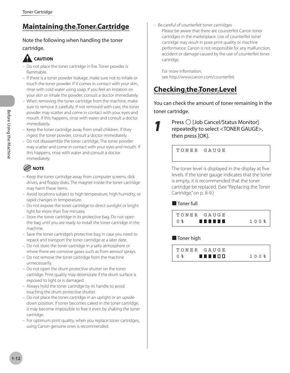 Maintaining the toner cartridge, Checking the toner level | Canon IMAGECLASS D460 User Manual | Page 33 / 177