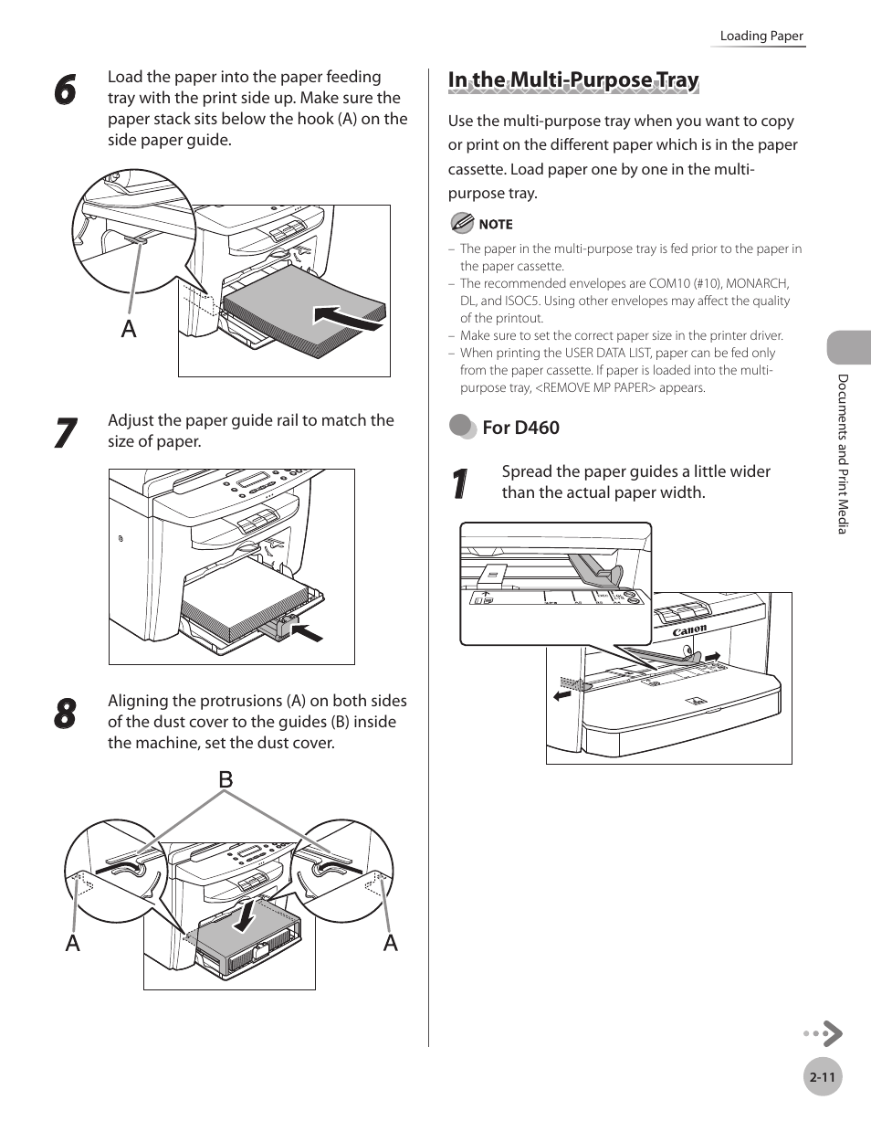 In the multi-purpose tray, In the multi-purpose tray -11 | Canon IMAGECLASS D460 User Manual | Page 48 / 177