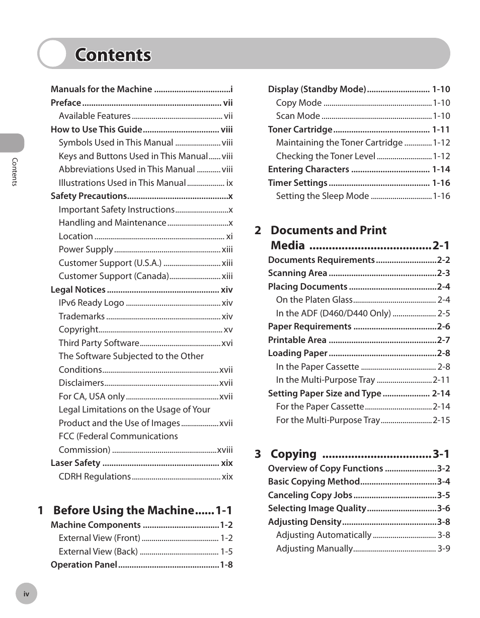 Canon IMAGECLASS D460 User Manual | Page 5 / 177