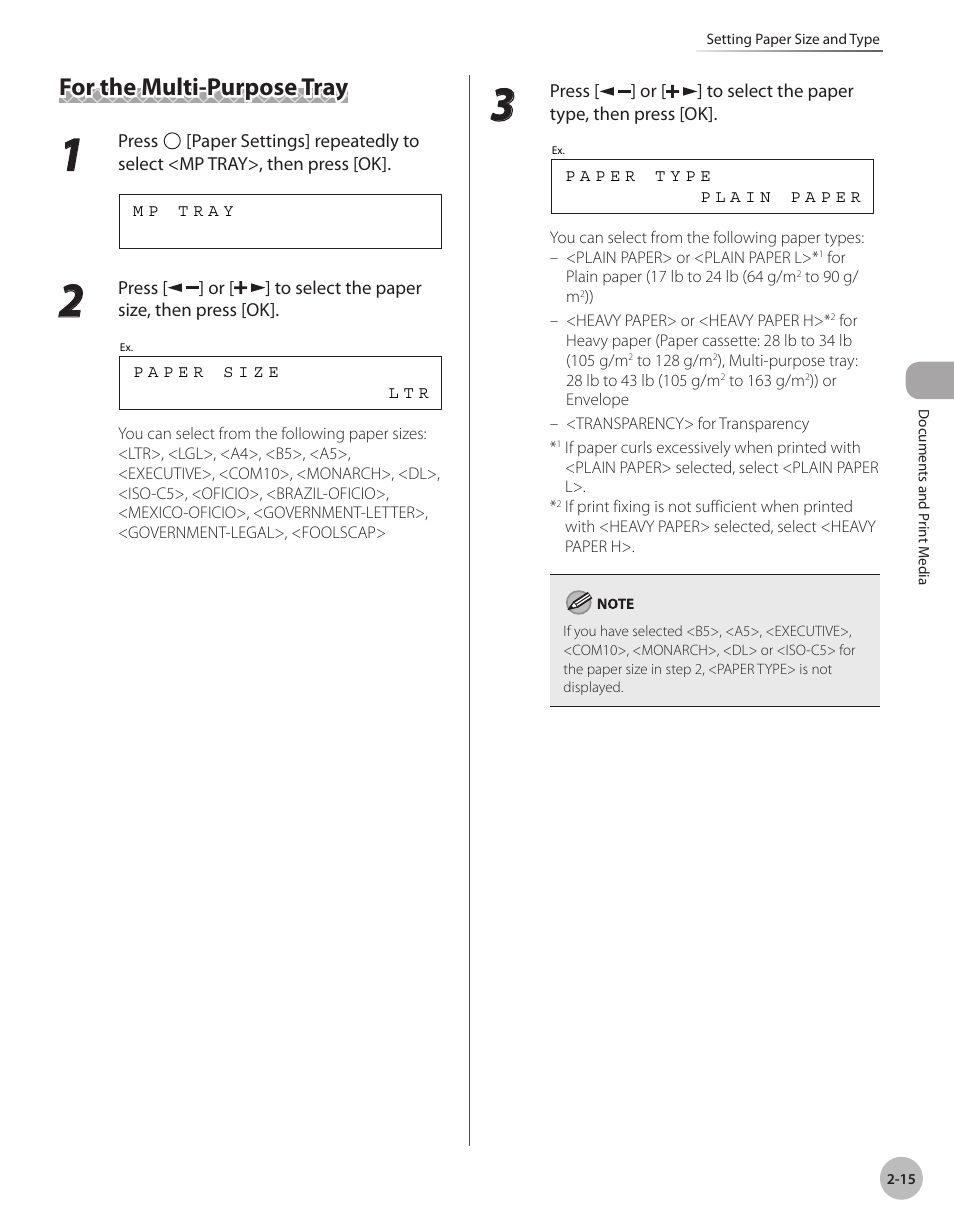 For the multi-purpose tray, For the multi-purpose tray -15 | Canon IMAGECLASS D460 User Manual | Page 52 / 177