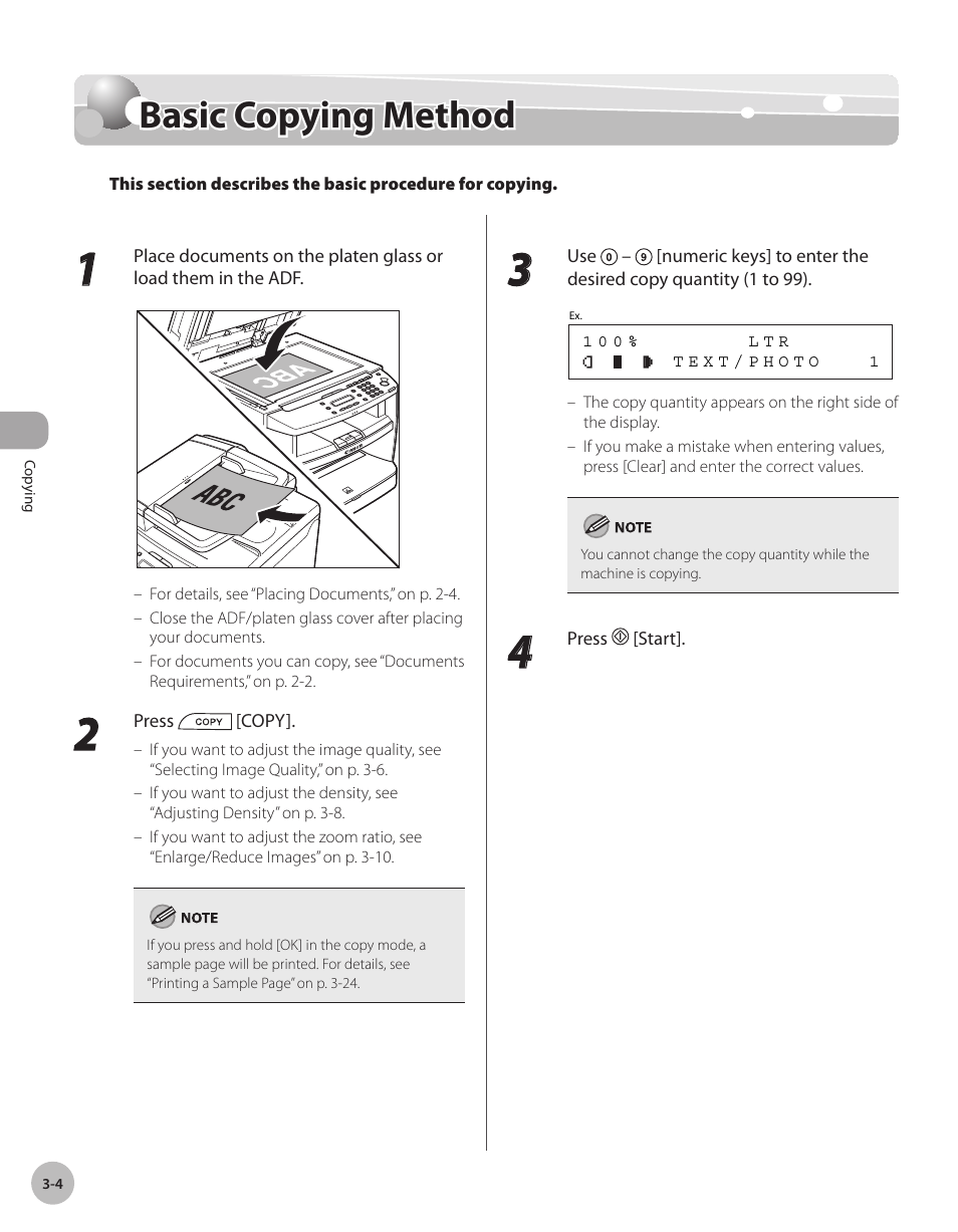 Basic copying method, Basc copyng method -4, Basic copying method -4 | Canon IMAGECLASS D460 User Manual | Page 57 / 177
