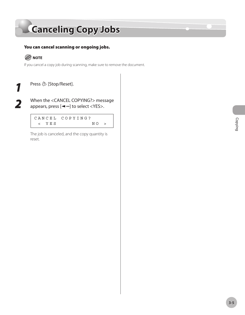 Canceling copy jobs, Cancelng copy jobs -5, Canceling copy jobs -5 | Canon IMAGECLASS D460 User Manual | Page 58 / 177