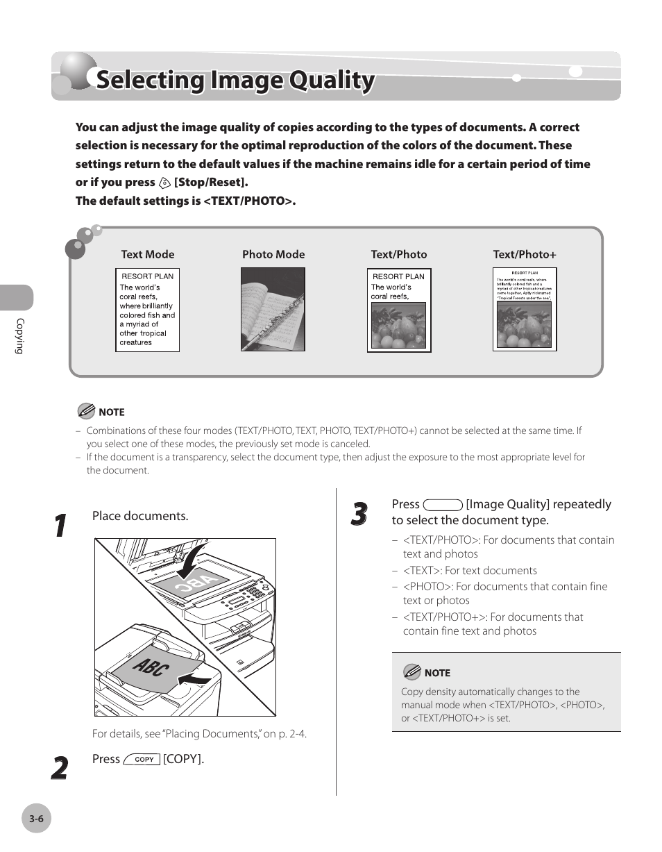 Selecting image quality, Selectng image qualty -6, Selecting image quality -6 | Canon IMAGECLASS D460 User Manual | Page 59 / 177