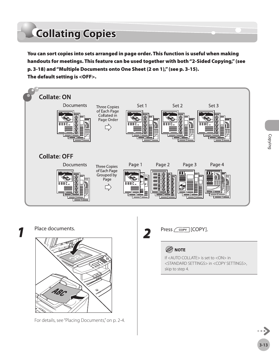 Collating copies, Collatng copes -13, Collating copies -13 | Canon IMAGECLASS D460 User Manual | Page 66 / 177