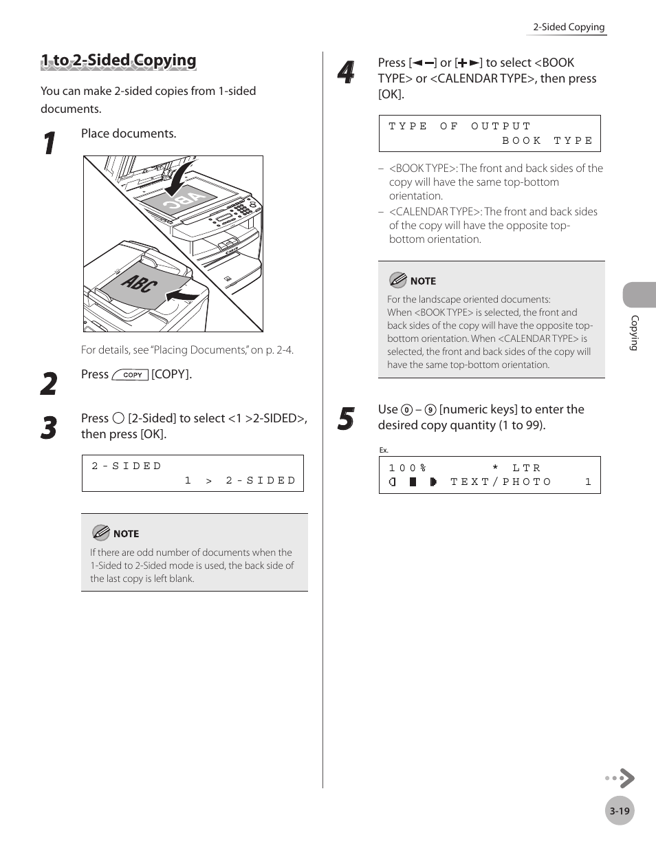 1 to 2-sided copying, 1 to 2-sided copying -19, 1 to | Sided copying | Canon IMAGECLASS D460 User Manual | Page 72 / 177