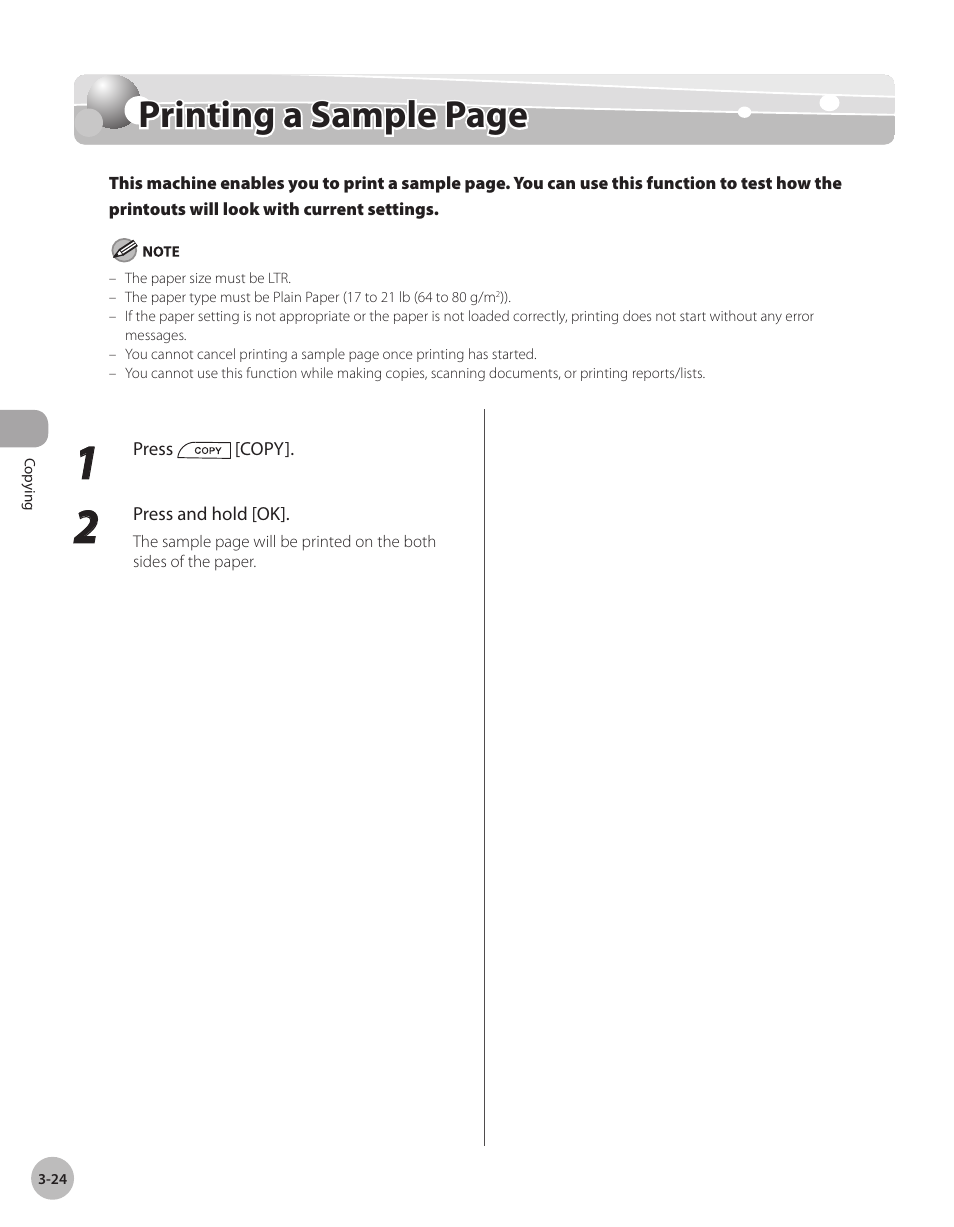 Printing a sample page | Canon IMAGECLASS D460 User Manual | Page 77 / 177