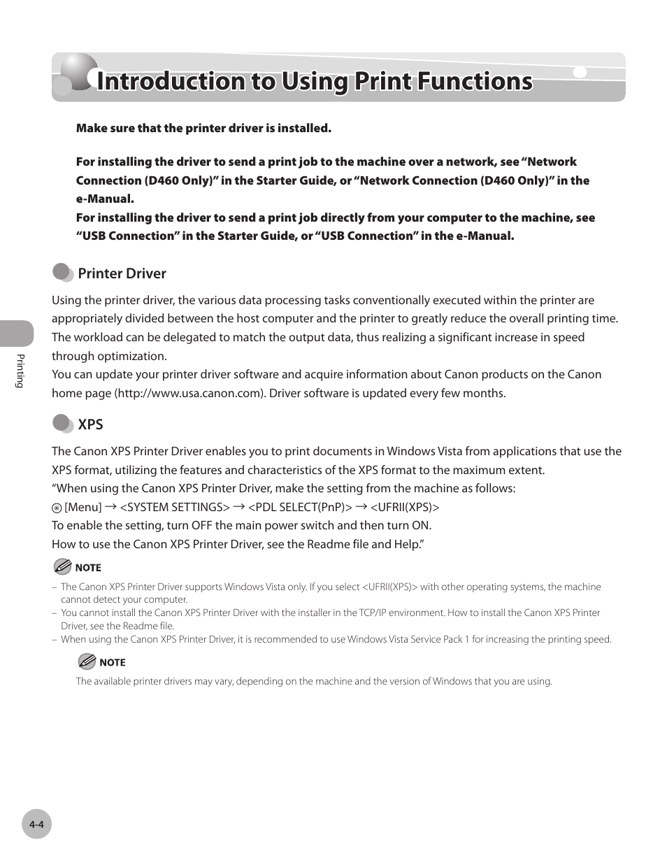 Introduction to using print functions, Introducton to usng prnt functons -4, Introduction to using print functions -4 | Canon IMAGECLASS D460 User Manual | Page 83 / 177