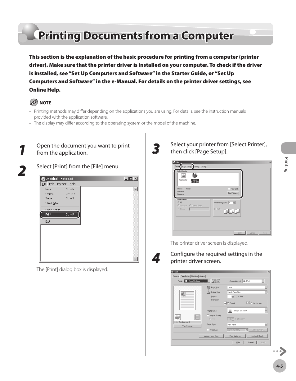 Printing documents from a computer, Prntng documents from a computer -5, Printing documents from a computer -5 | Canon IMAGECLASS D460 User Manual | Page 84 / 177