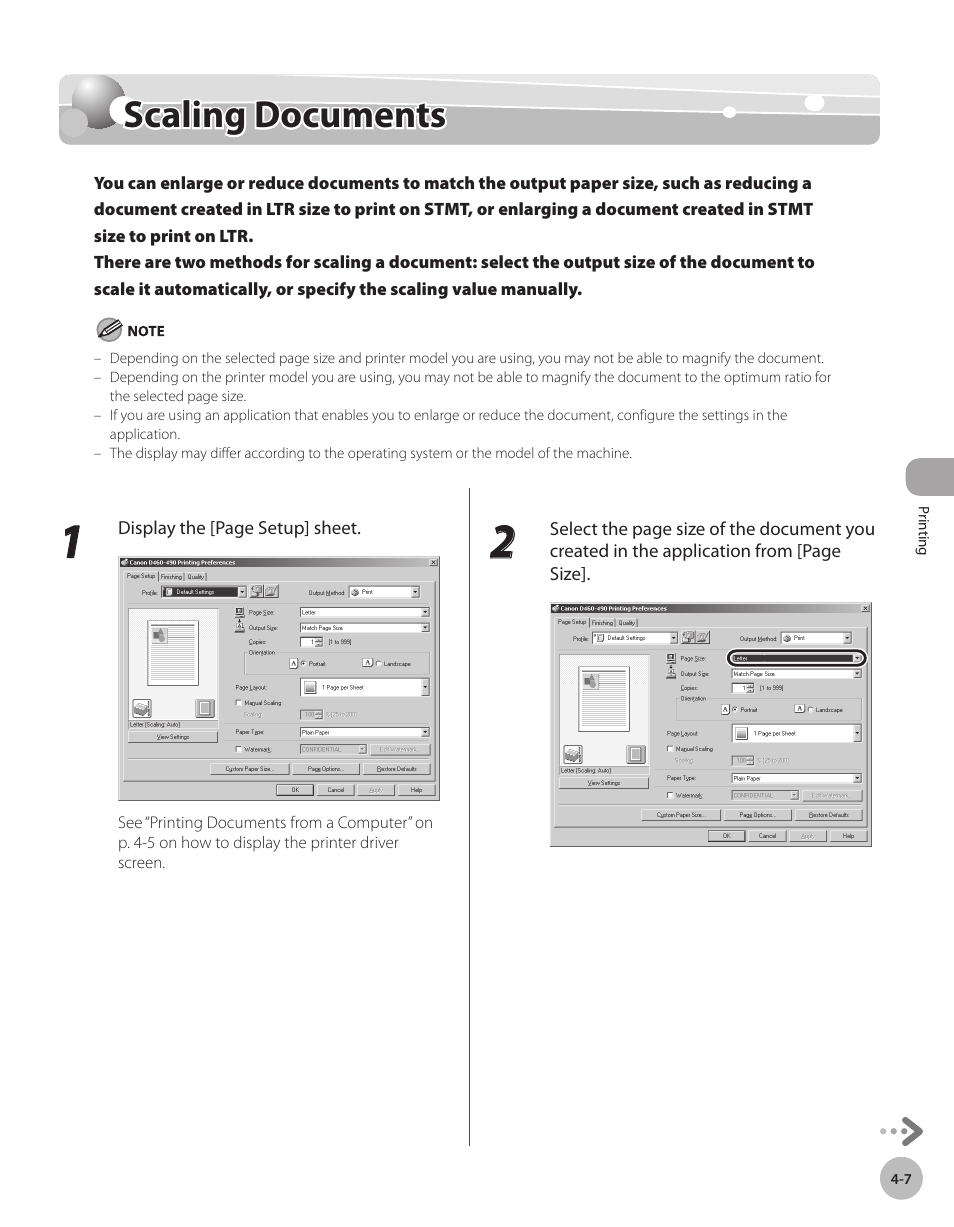 Scaling documents, Scalng documents -7, Scaling documents -7 | Canon IMAGECLASS D460 User Manual | Page 86 / 177