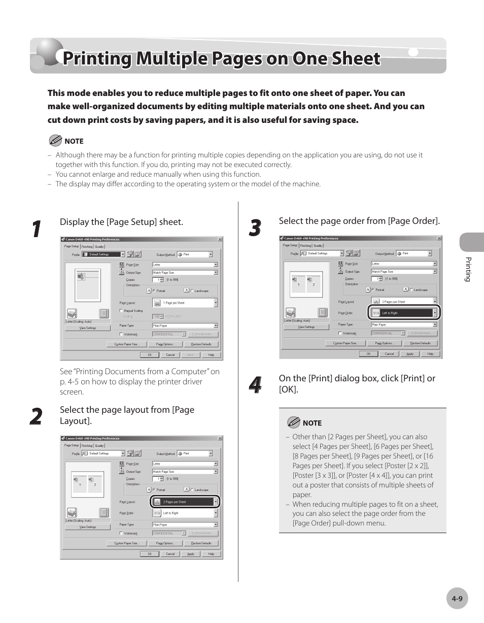 Printing multiple pages on one sheet | Canon IMAGECLASS D460 User Manual | Page 88 / 177