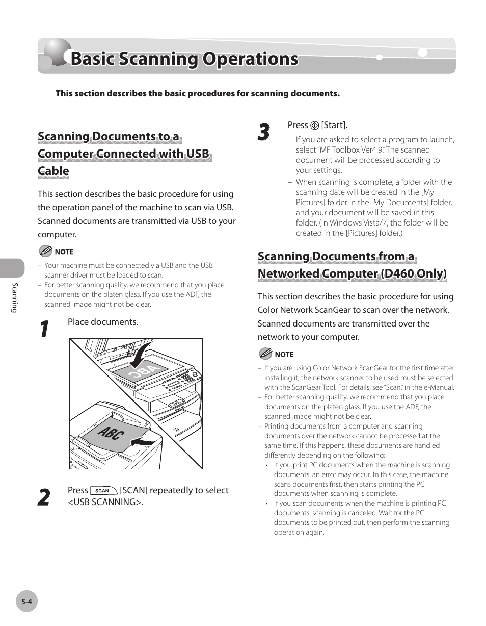 Basic scanning operations, Basc scannng operatons -4, Basic scanning operations -4 | Canon IMAGECLASS D460 User Manual | Page 95 / 177