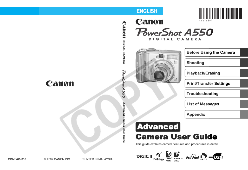 Canon A550 User Manual | 123 pages