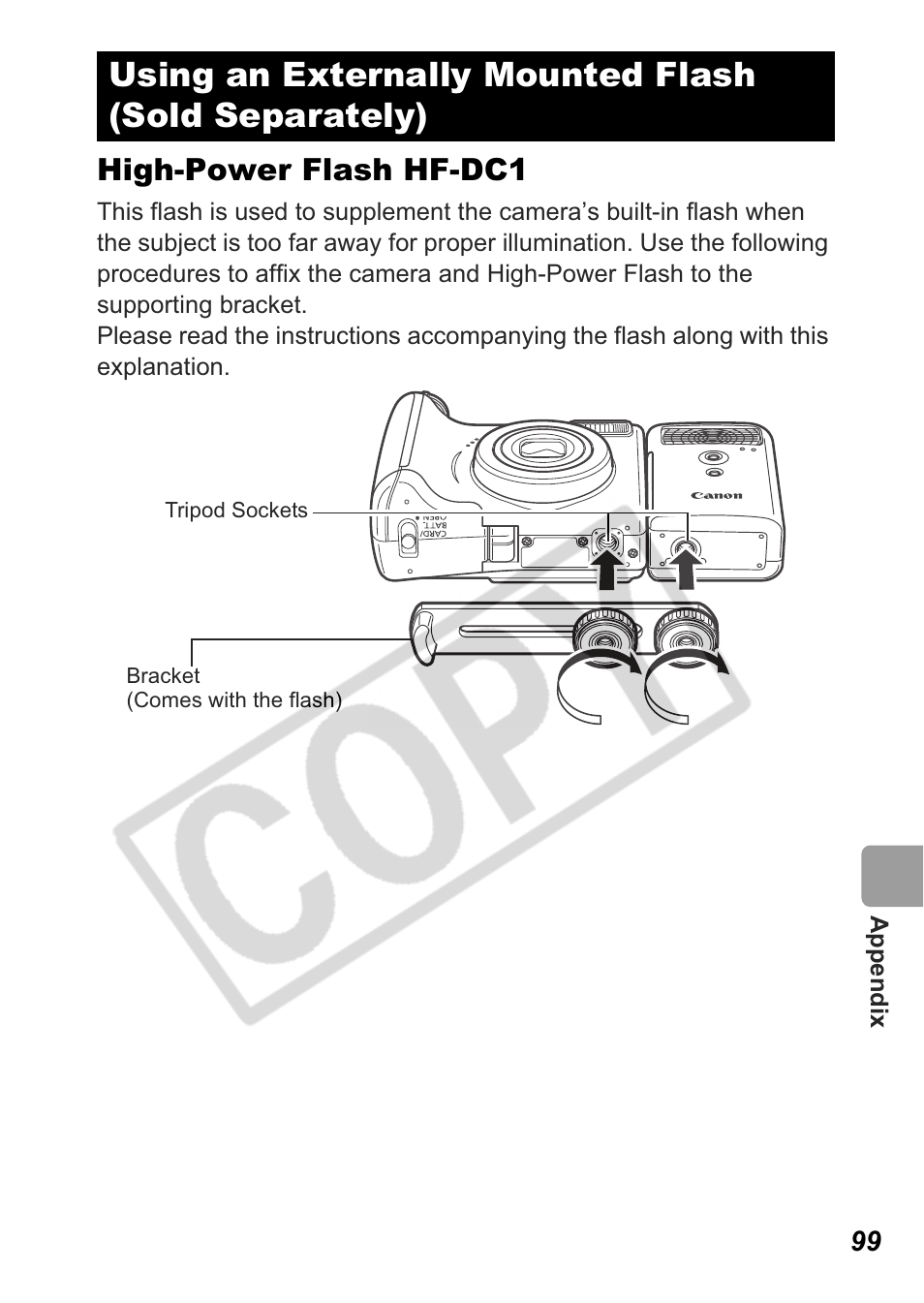 High-power flash hf-dc1 | Canon A550 User Manual | Page 101 / 123
