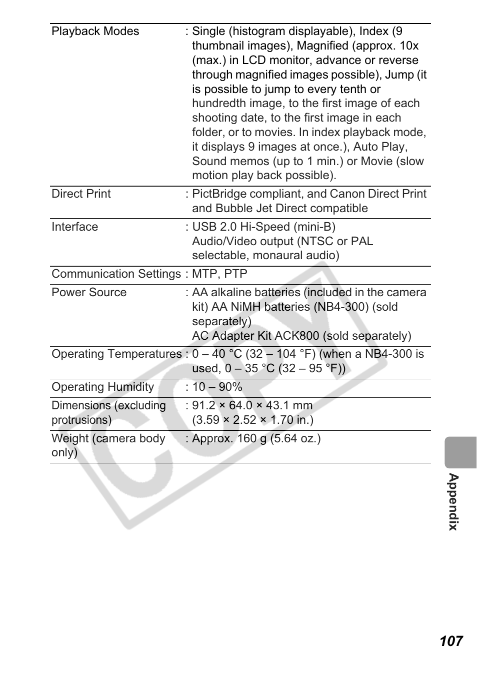Canon A550 User Manual | Page 109 / 123