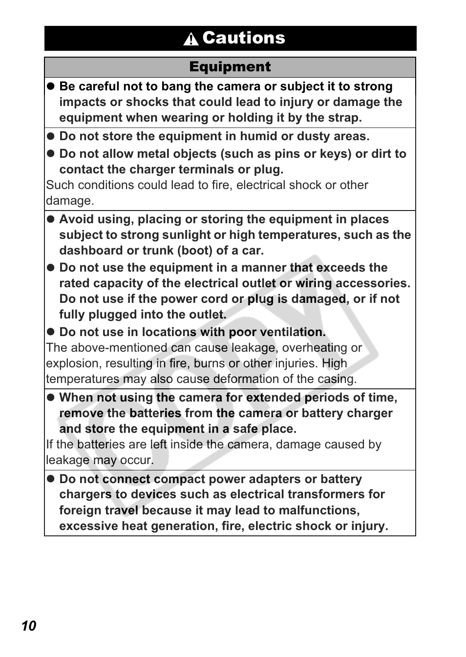 Cautions | Canon A550 User Manual | Page 12 / 123
