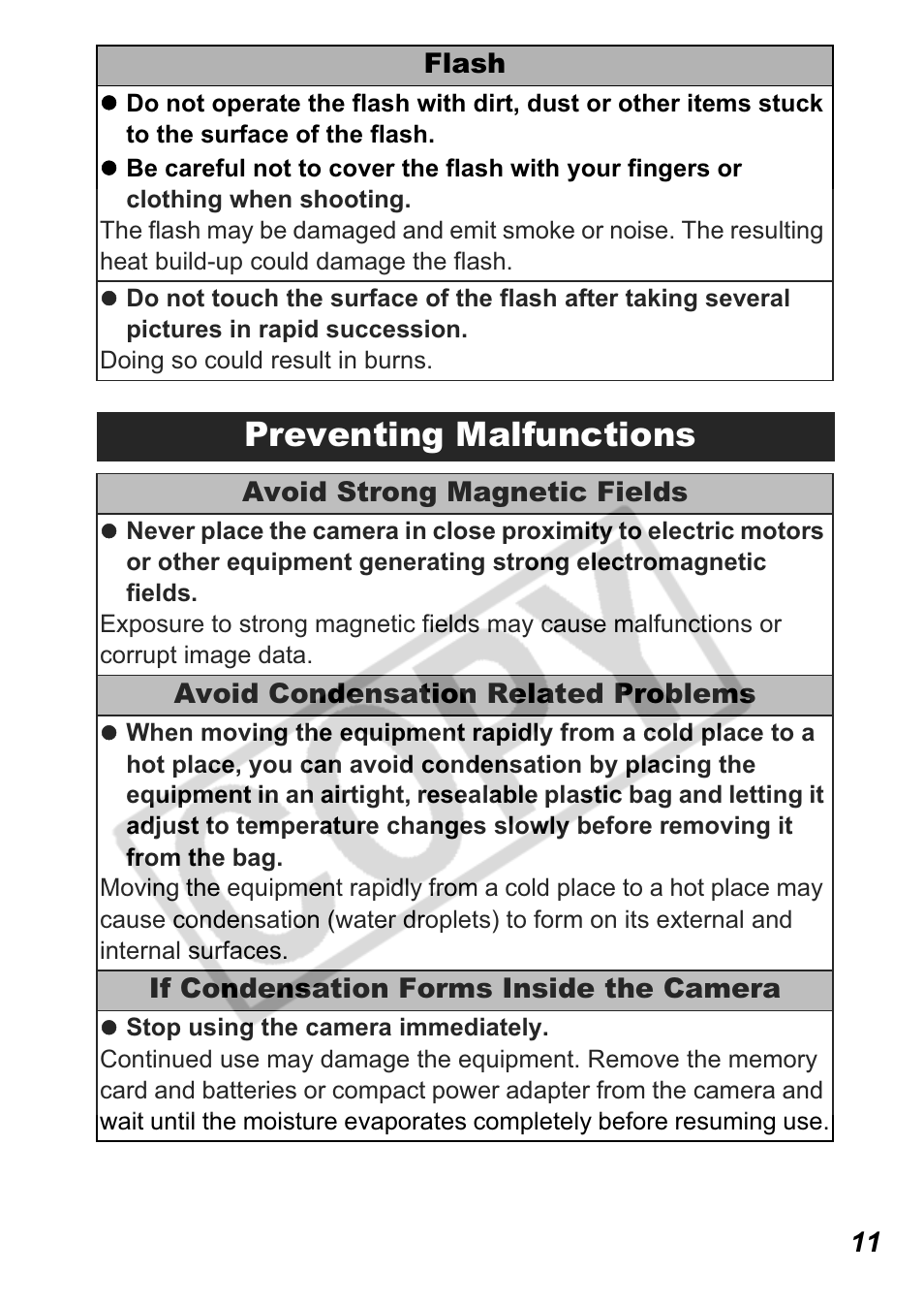 Preventing malfunctions | Canon A550 User Manual | Page 13 / 123