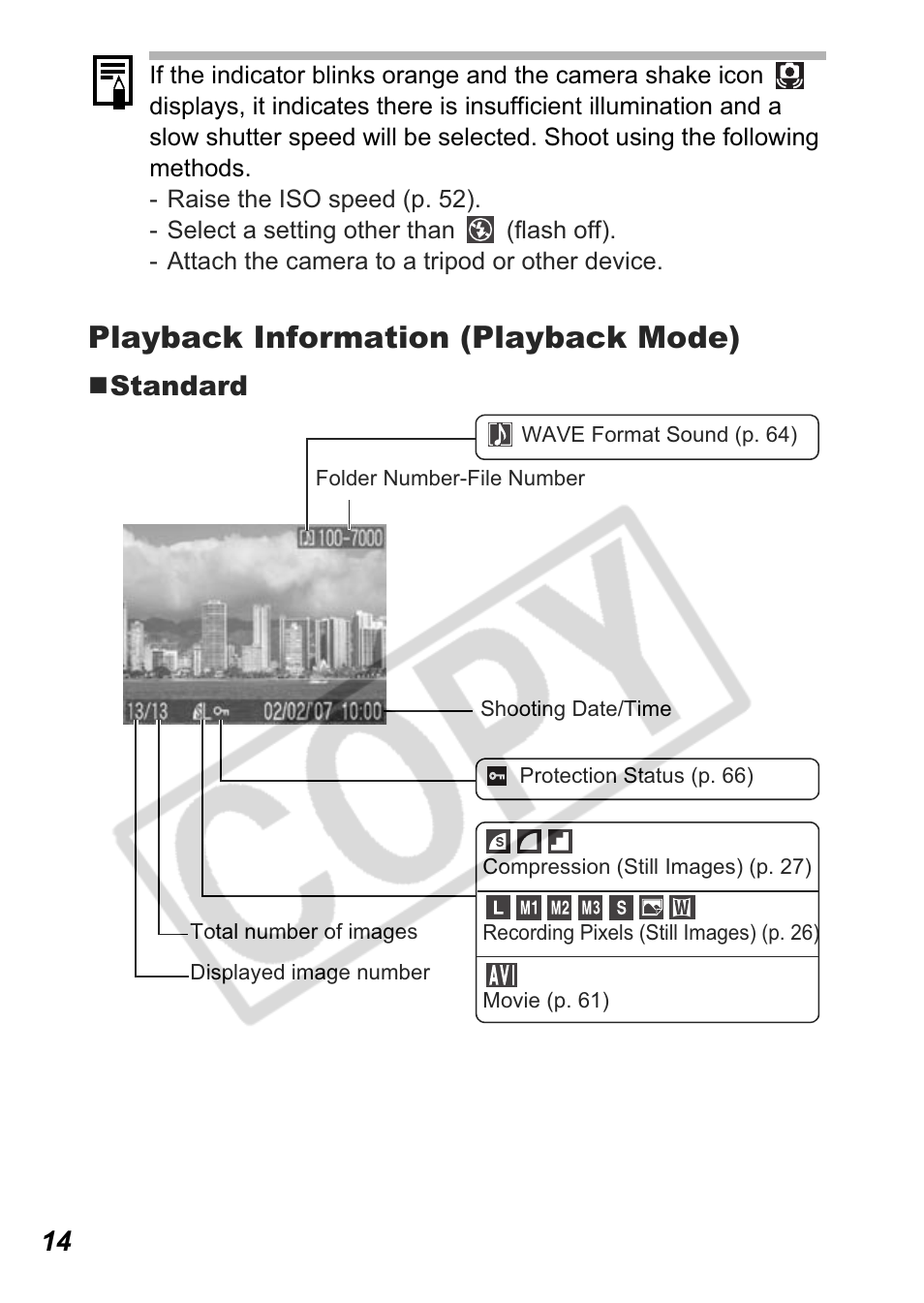Playback information (playback mode), Standard | Canon A550 User Manual | Page 16 / 123