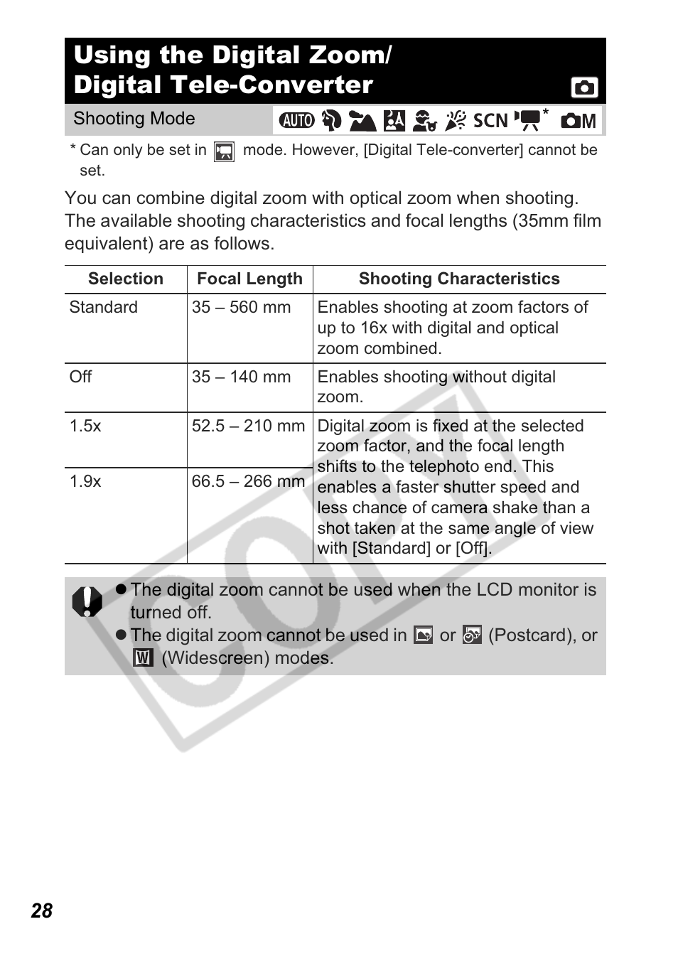 Using the digital zoom/ digital tele-converter | Canon A550 User Manual | Page 30 / 123