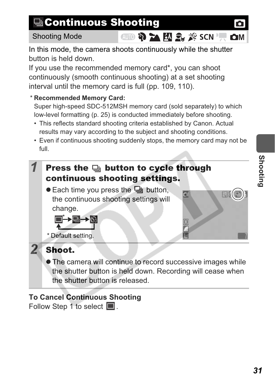 Continuous shooting | Canon A550 User Manual | Page 33 / 123