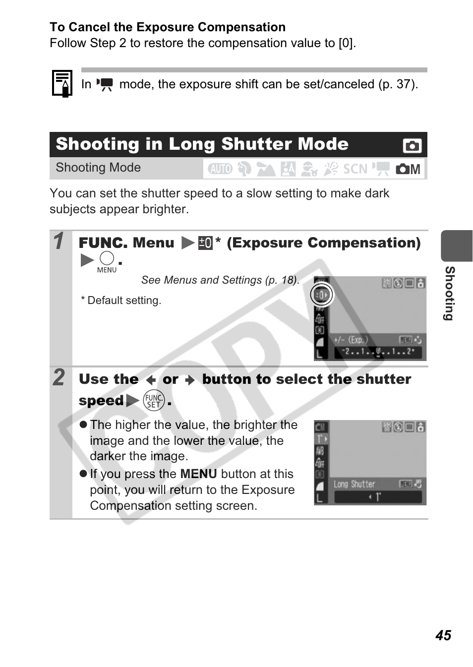 Shooting in long shutter mode | Canon A550 User Manual | Page 47 / 123