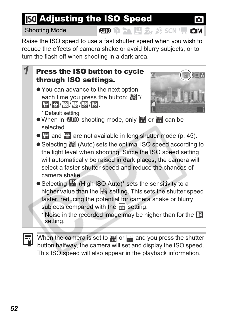 Adjusting the iso speed | Canon A550 User Manual | Page 54 / 123