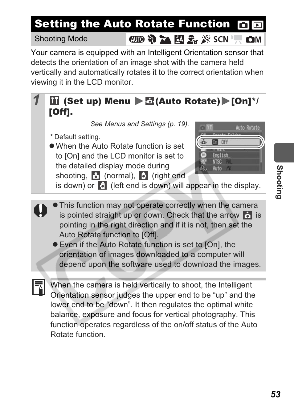 Setting the auto rotate function | Canon A550 User Manual | Page 55 / 123