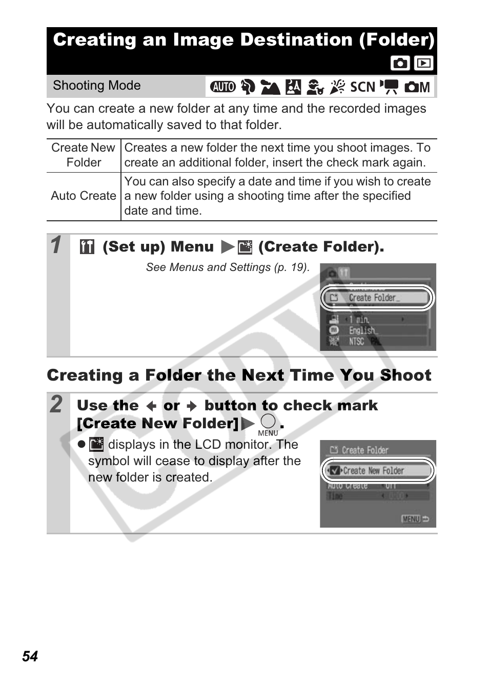 Creating an image destination (folder) | Canon A550 User Manual | Page 56 / 123