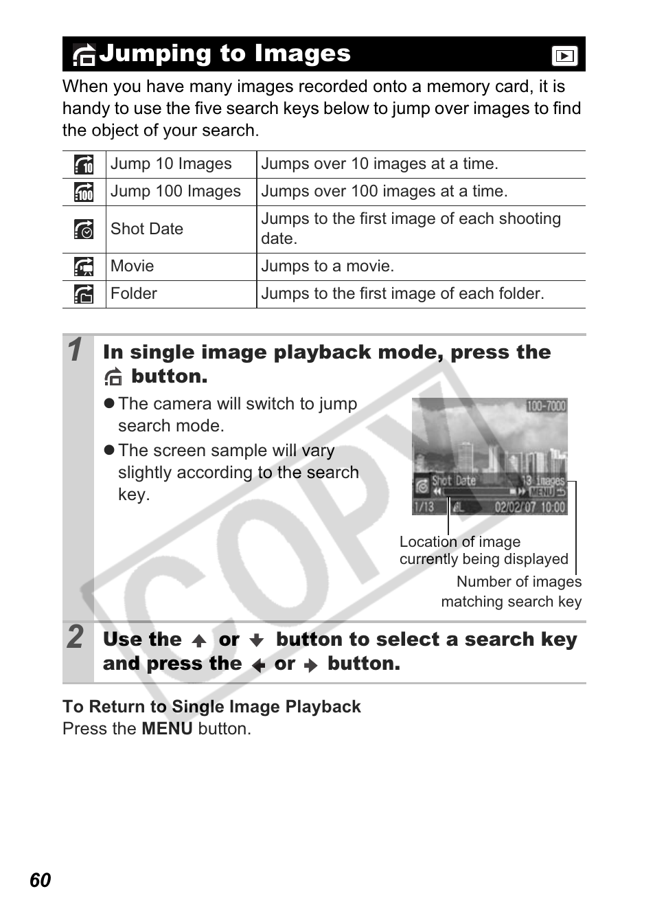 Jumping to images | Canon A550 User Manual | Page 62 / 123