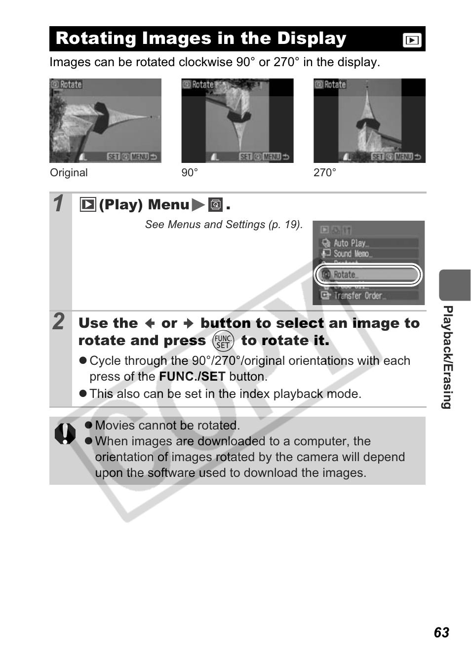 Rotating images in the display | Canon A550 User Manual | Page 65 / 123