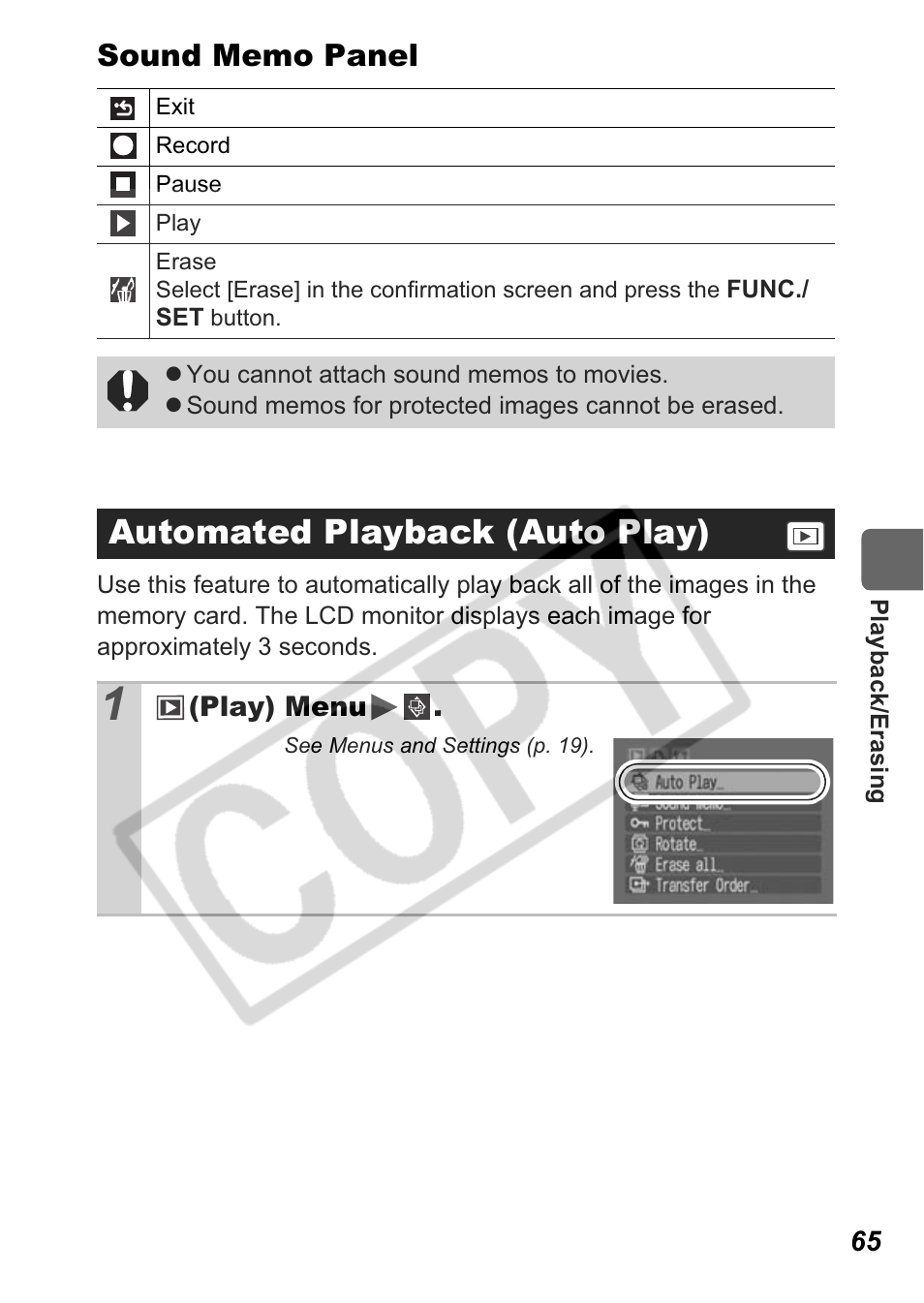 Automated playback (auto play) | Canon A550 User Manual | Page 67 / 123
