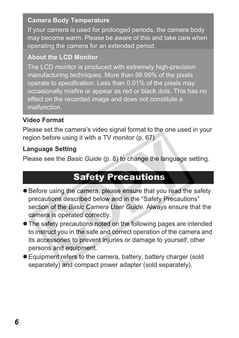 Safety precautions | Canon A550 User Manual | Page 8 / 123