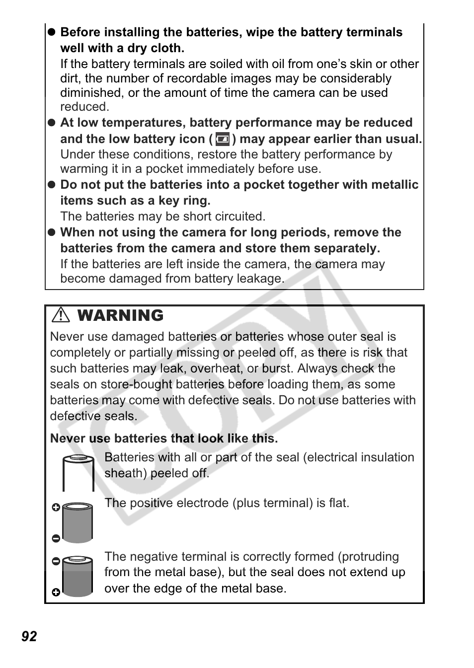Warning | Canon A550 User Manual | Page 94 / 123