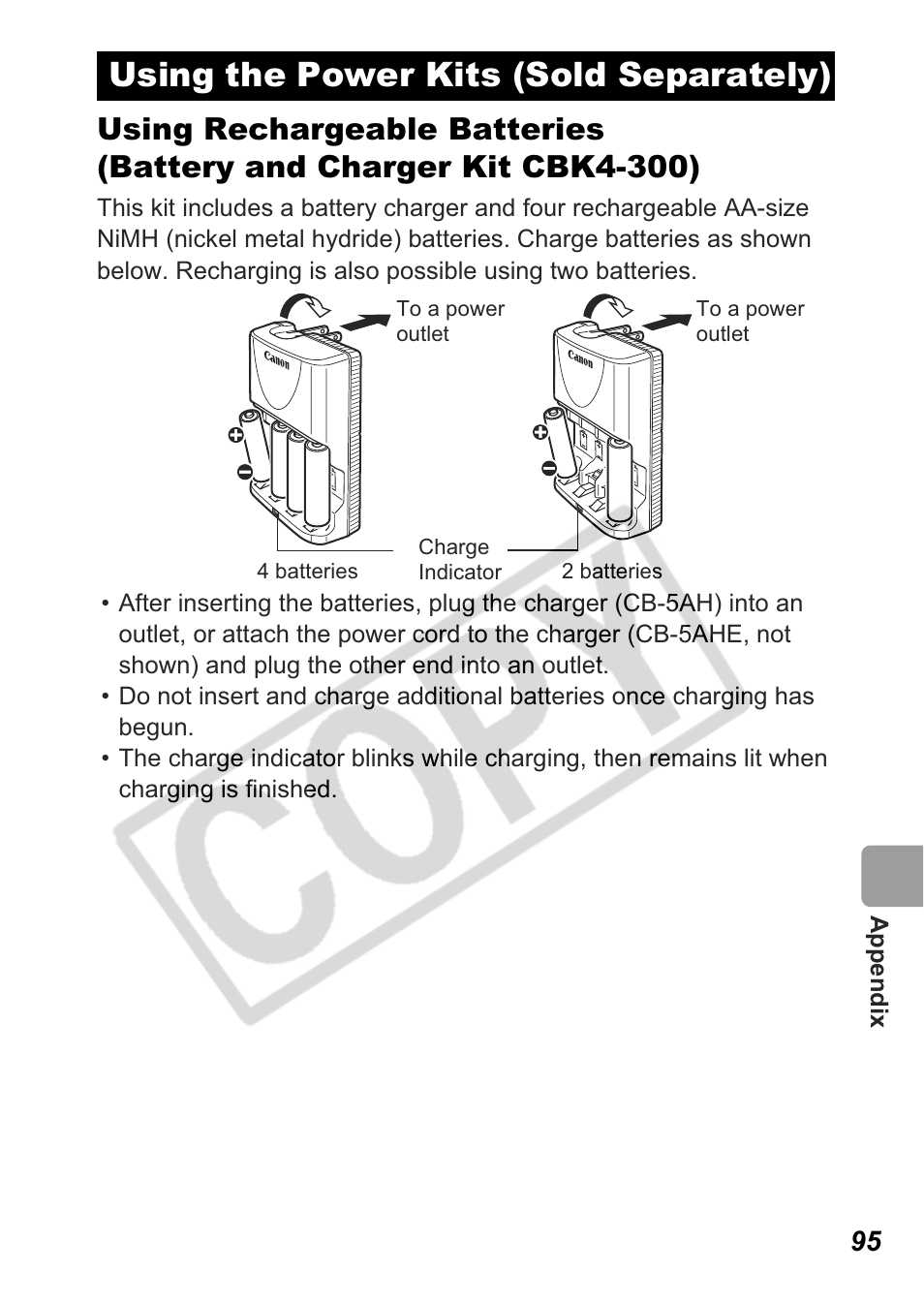 Using the power kits (sold separately) | Canon A550 User Manual | Page 97 / 123