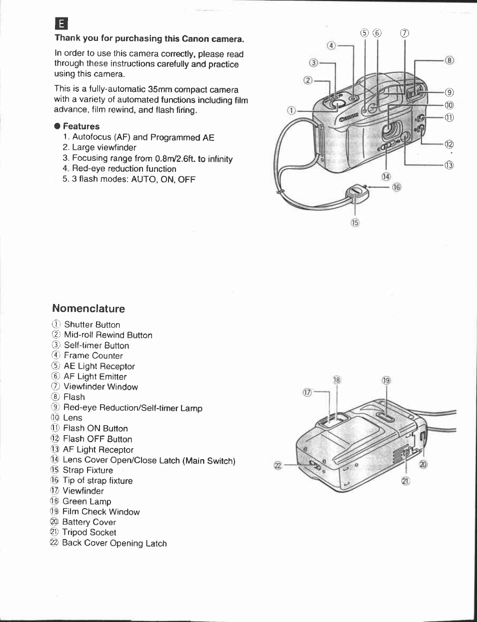 Nomenclature | Canon AF-7 User Manual | Page 2 / 9