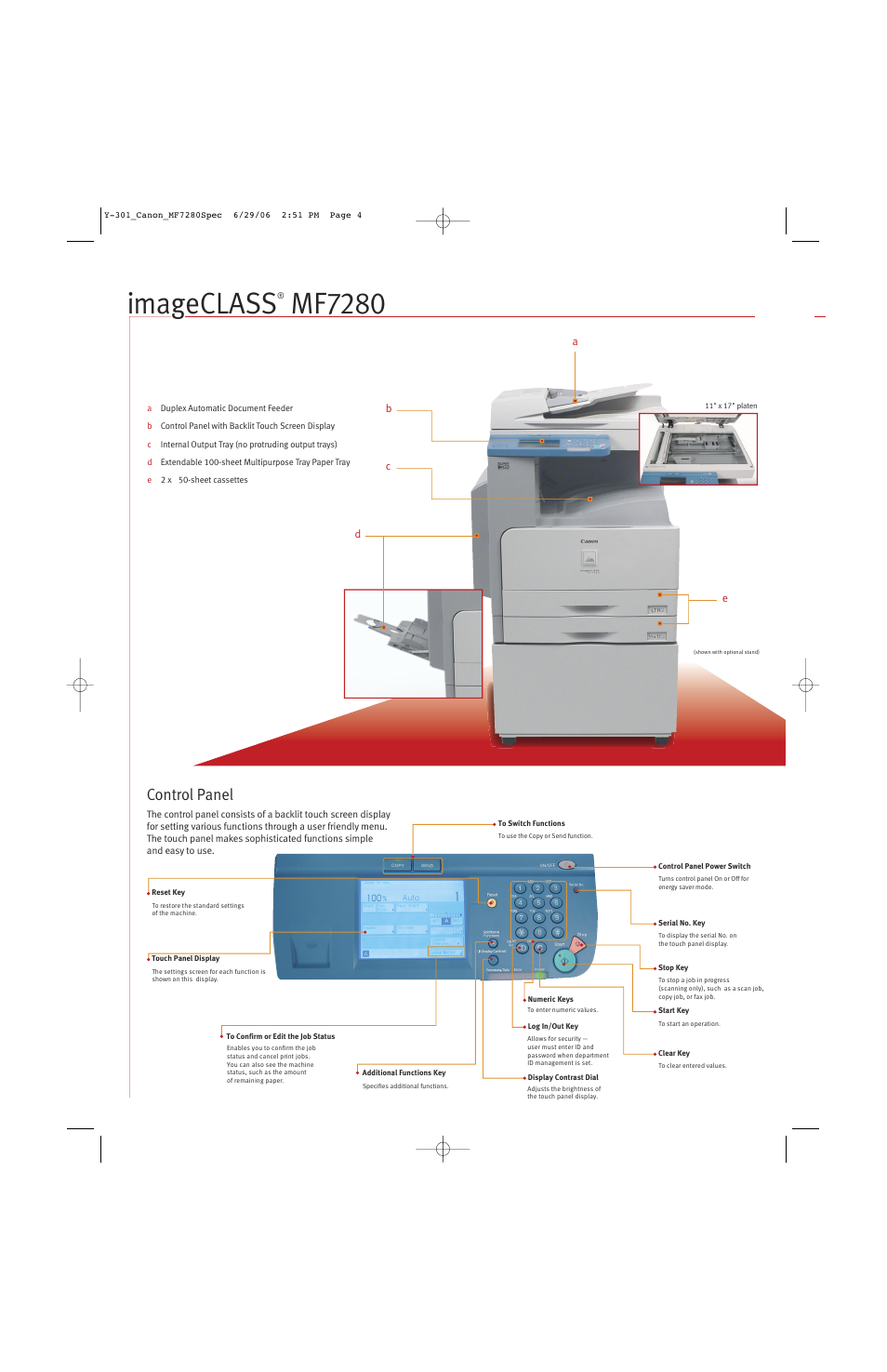 Imageclass, Mf7280, Control panel | Canon ImageCLASS MF7280 User Manual | Page 2 / 4