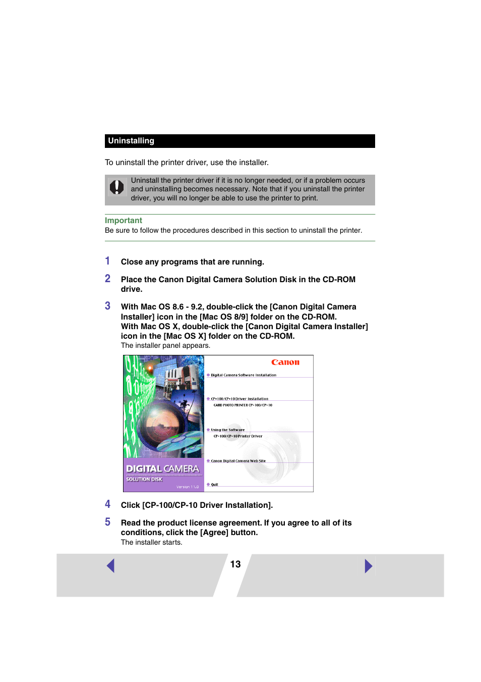 Uninstalling, P.13) | Canon CARD CP-10 User Manual | Page 13 / 60