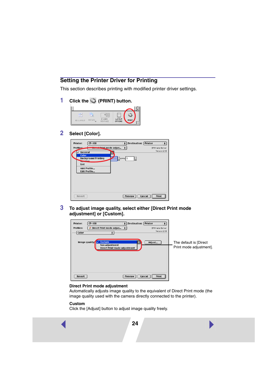 Setting the printer driver for printing, P.24, mac os x | Canon CARD CP-10 User Manual | Page 24 / 60