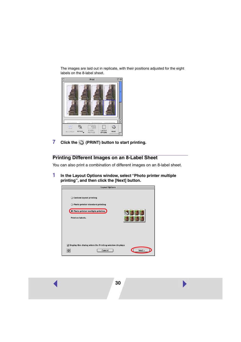 Printing different images on an 8-label sheet, P.30 mac os x, Or see | P.30) | Canon CARD CP-10 User Manual | Page 30 / 60