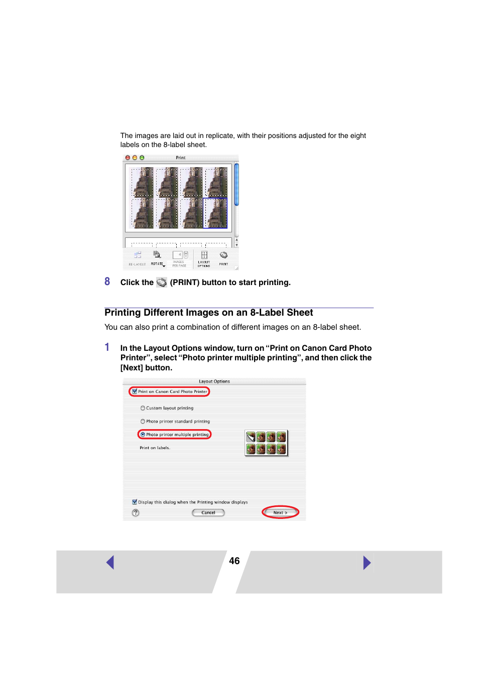 Printing different images on an 8-label sheet, P.46) in this user guide, Or see | P.46) | Canon CARD CP-10 User Manual | Page 46 / 60