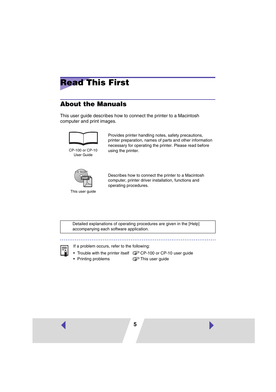 Read this first, About the manuals | Canon CARD CP-10 User Manual | Page 5 / 60