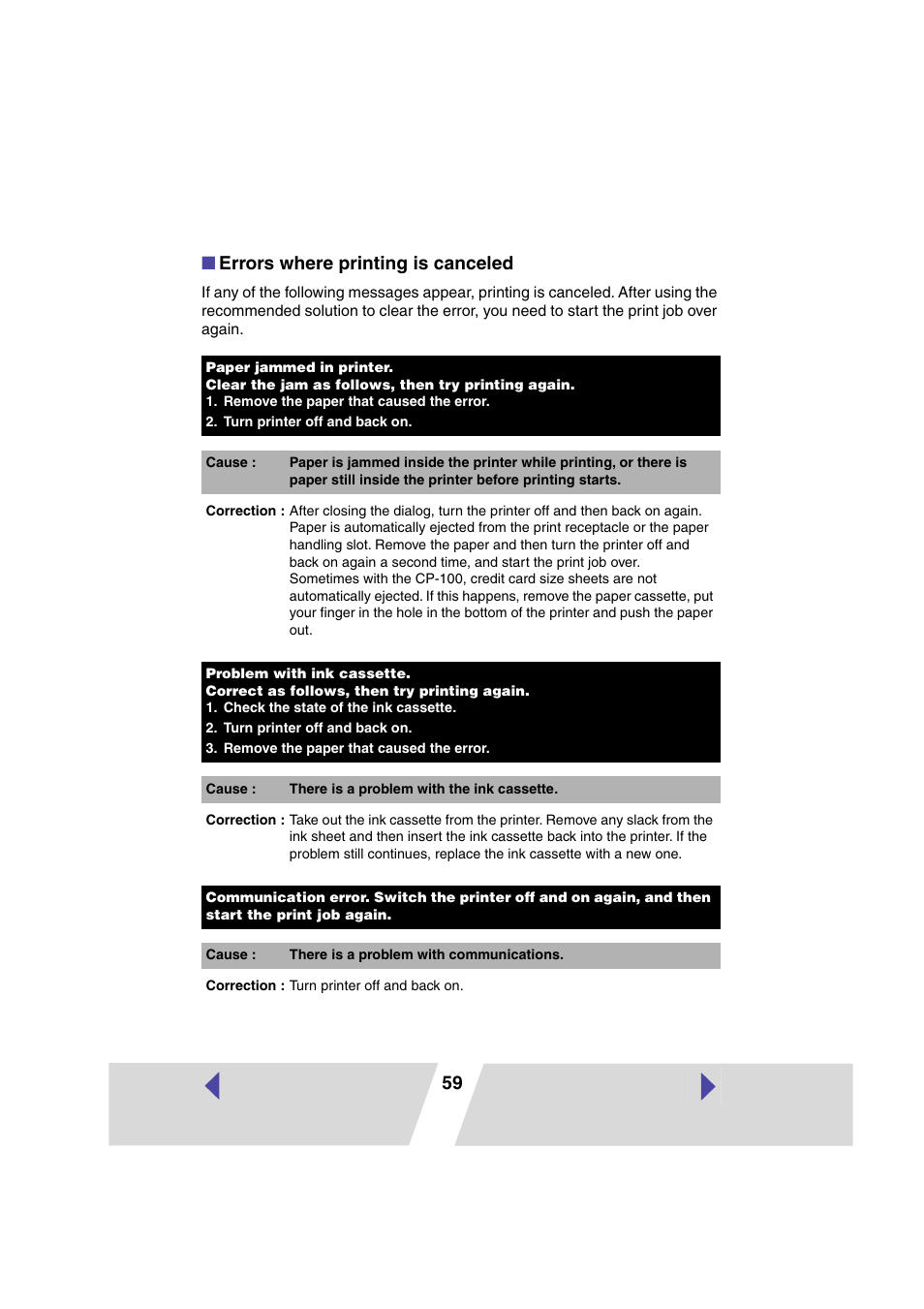 59 ■ errors where printing is canceled | Canon CARD CP-10 User Manual | Page 59 / 60