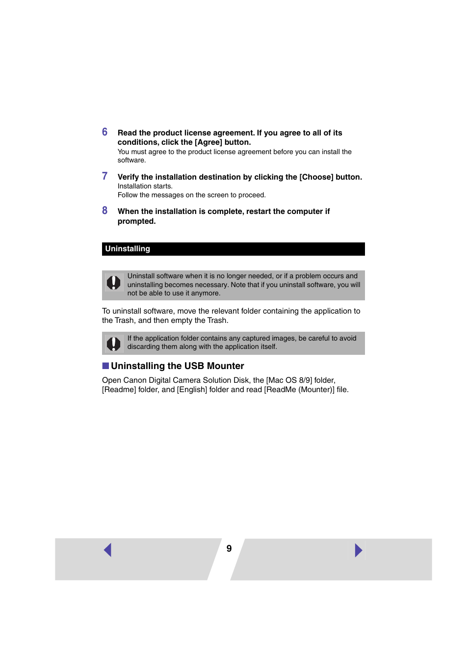 Uninstalling | Canon CARD CP-10 User Manual | Page 9 / 60