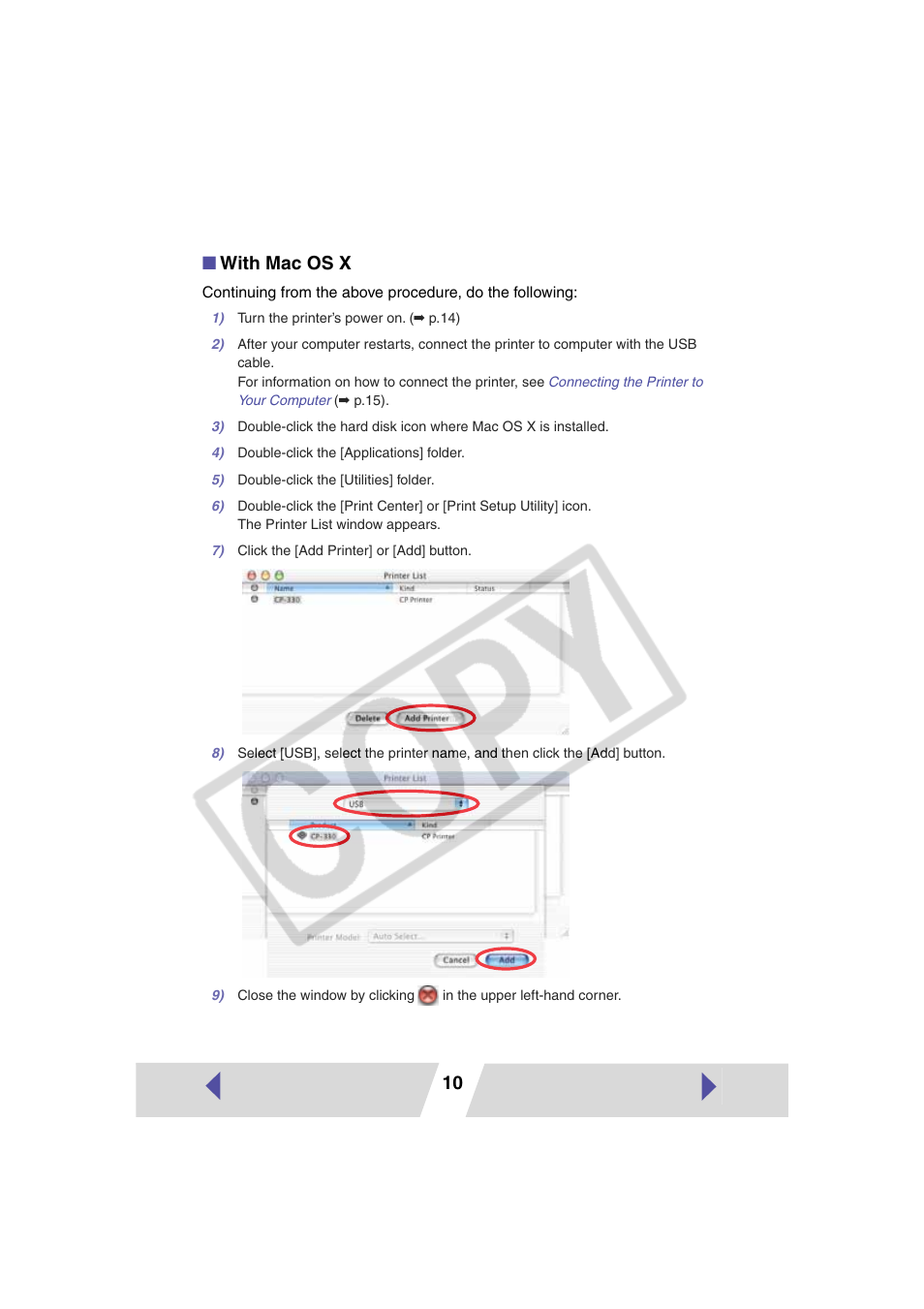 10 ■ with mac os x | Canon CP-330 User Manual | Page 10 / 64