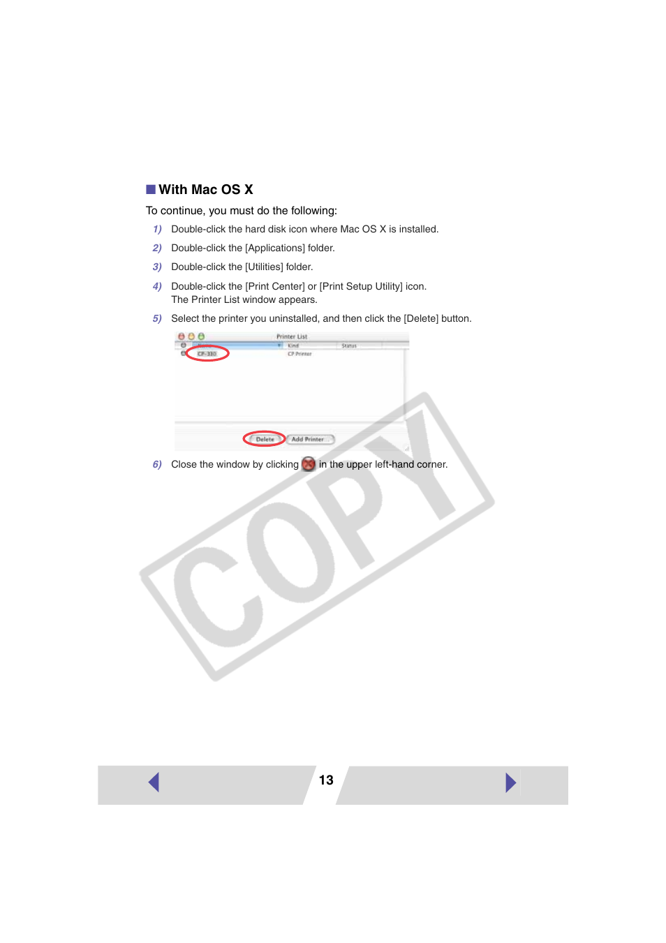 13 ■ with mac os x | Canon CP-330 User Manual | Page 13 / 64